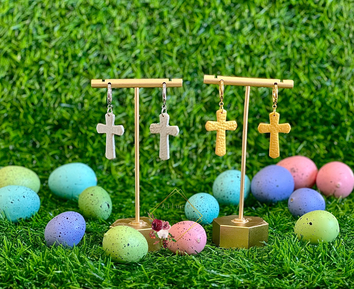 “Hammered” Metal Cross Dangles